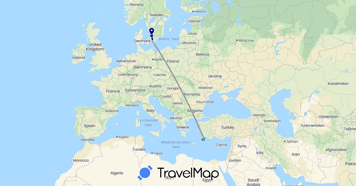 TravelMap itinerary: driving, bus, plane in Greece, Sweden (Europe)
