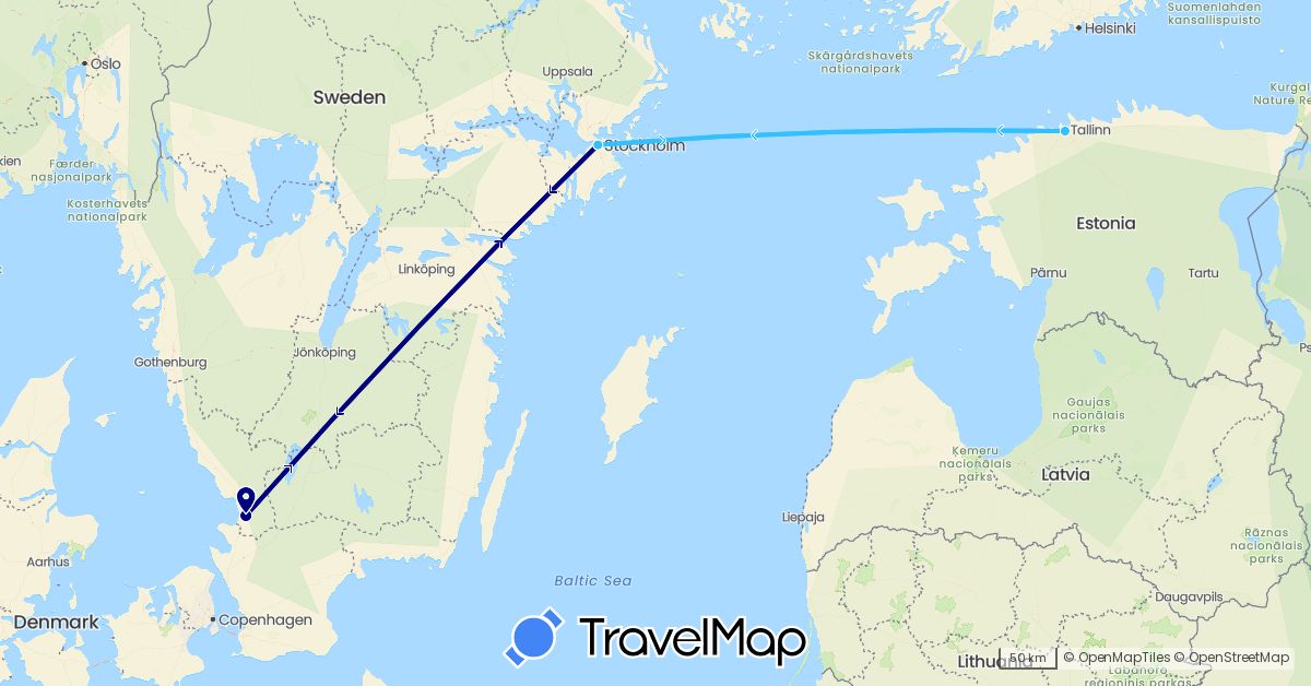 TravelMap itinerary: driving, boat in Estonia, Sweden (Europe)