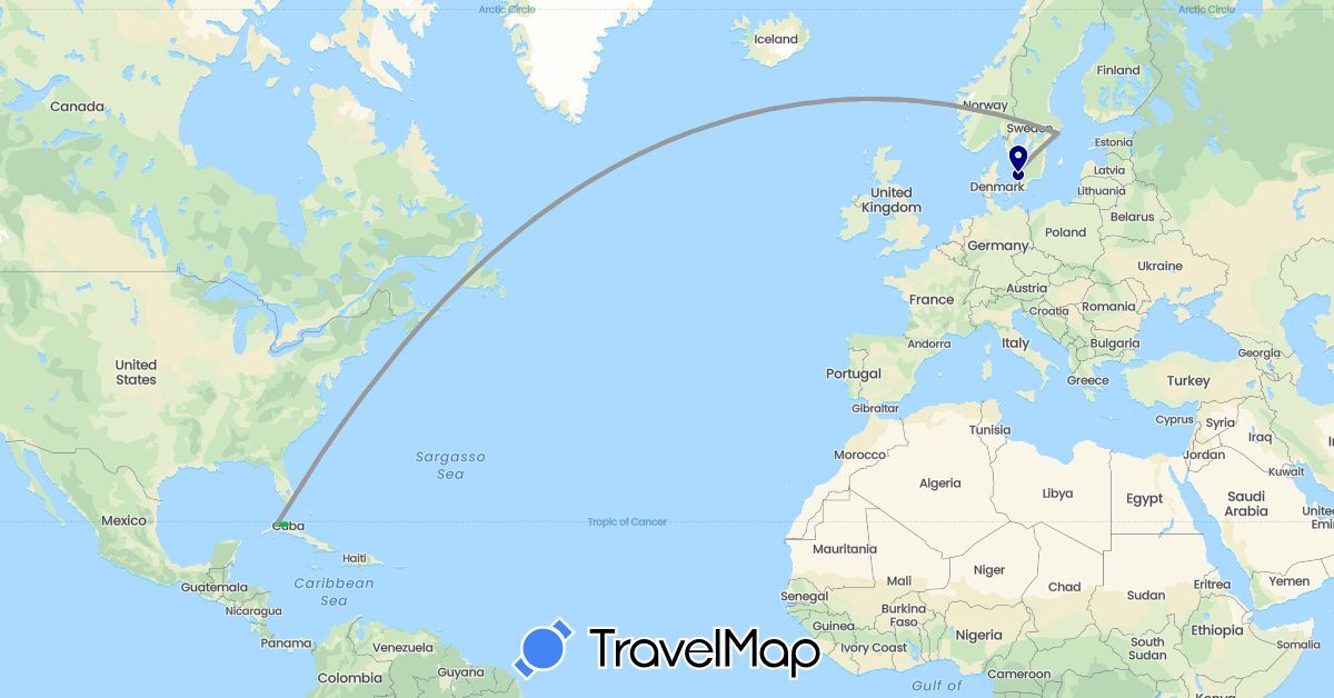 TravelMap itinerary: driving, bus, plane in Cuba, Sweden (Europe, North America)